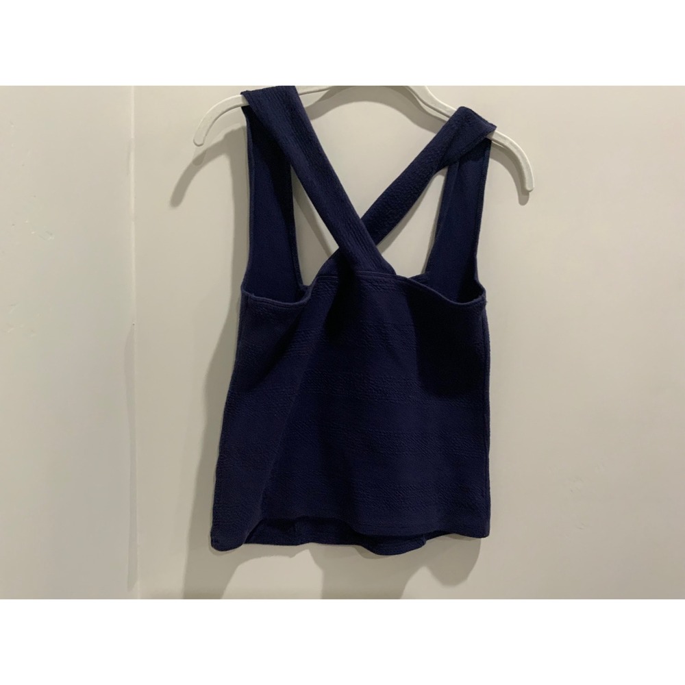 Maeve Anthropologie Navy Blue Textured Cross Back Square Neck Tank Top Womens